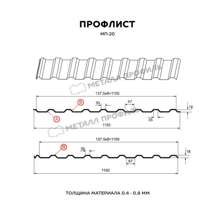 Профлист Металл Профиль МП-20 0,45 Полиэстер RAL 6033 Бирюзовая мята | B